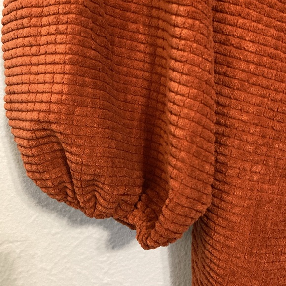 Simplee Womens Size M Rust Orange Corduroy Side Tie Faux Wrap Mini Dress Fall - Picture 7 of 16